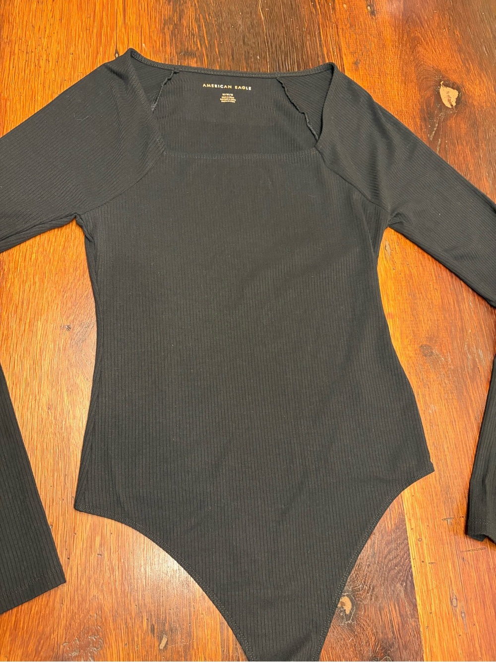American Eagle Outfitters Size M Black Ribbed Long-Sleeve Bodysuit